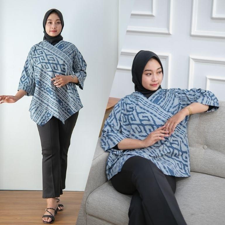 Awet Blus Batik Jumbo Motif Etnik Lengan 7/8 Blouse Batik Songket Premium