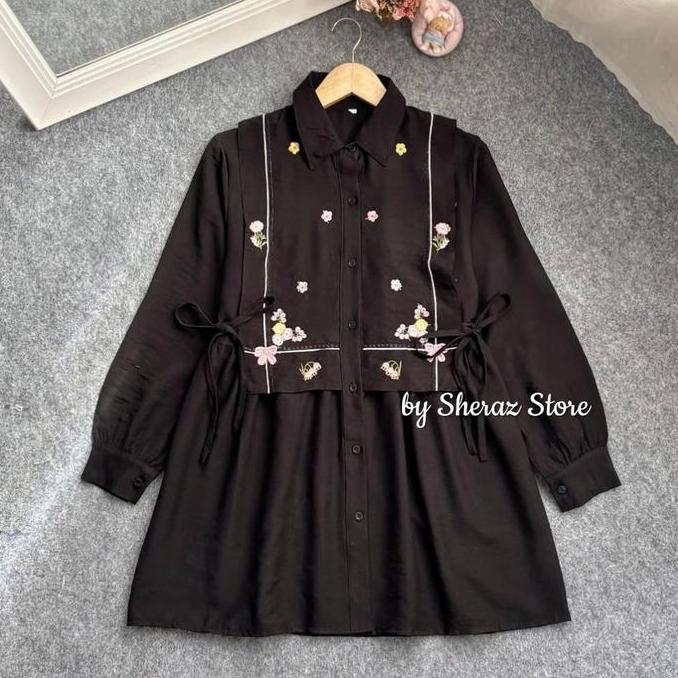 Strong - Maybel S M L Xl Xxl 5L Baju Atasan Tunik Vest Polo Linen Bordir Wanita Kekinian Jumbo Ld 14