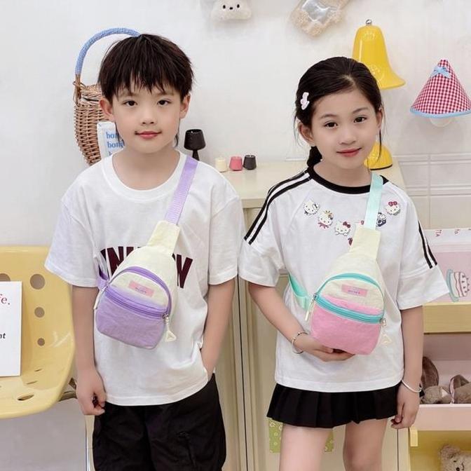 Tas  anak premium warna pastel cerah korea viral lucu unik Sling bag gaya olahraga keren import fash