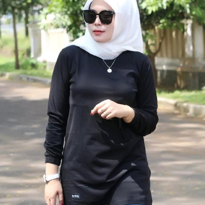 Strong - Atasan Kaos Tunik Polos Hitam Six Diary Original