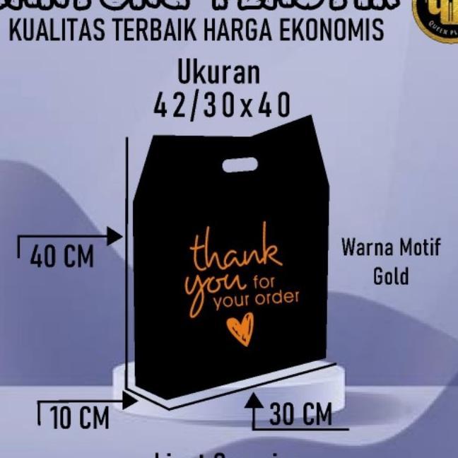 Kantong Plastik Pe Hitam Uk 42/30X40 Motif Thank You Lipatan Samping | Kantong Plastik Sepatu Anak |