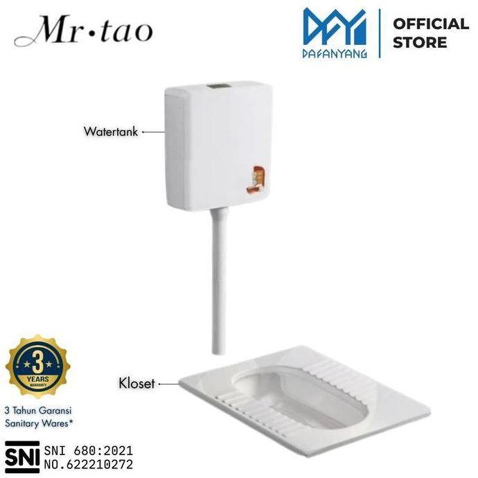 Mr.Tao Kloset Jongkok Otomatis Set Watertank Flush Closet Jongkok Keramik Putih Desain Modern Elegan