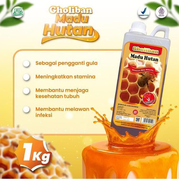 Dolci- Madu Hutan Gholiban 1 Kg Dengan Bee Pollen / 1Kg Original Botol Timbul Huruf