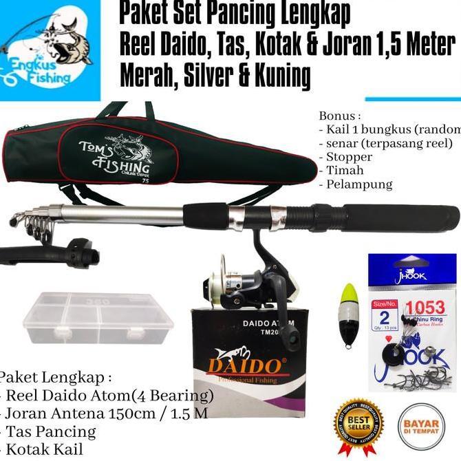 Jaaminkwalitas- Paket Set Lengkap Pancing Reel Daido, Joran 1,5M & Tas (Banyak Bonus)