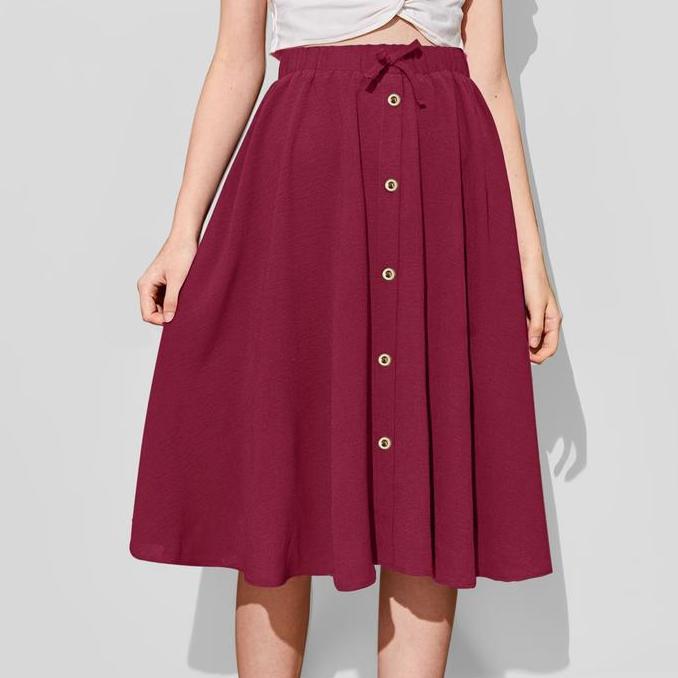 HARGA PRODUK Rok Midi Wanita Selutut Bahan Crinkle  Korea Style Terbaru - Hitam, Pendek Bawahan Cewe