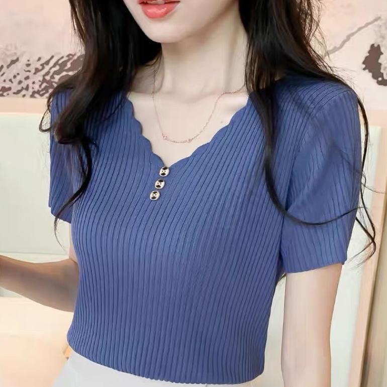 Sales Atasan Rajut Wanita (Kancing) Baju Rajut Turtleneck Wanita Kaos Import Kerah Wanita Lengan Pen