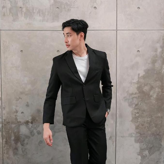Uomo- Dvandra.Id Jas Blazer Hitam Pria Jas Formal Casual Jas Wisuda Slim-Fitting