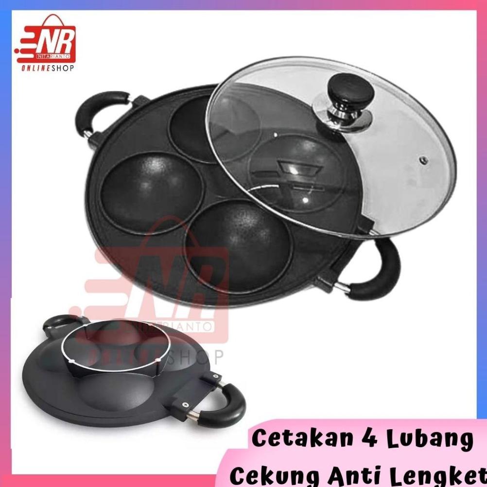 Cetakan 4 Lubang Cekung / Cetakan Bikang / Cetakan Serabi / Cetakan Kue Anti Lengket / Pan Cake / Ce