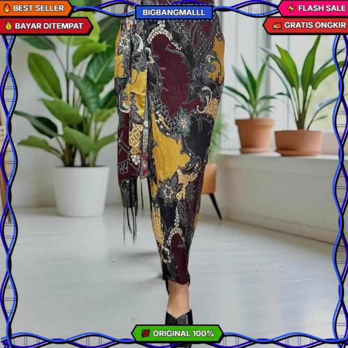 Kamen Jadi Plisket Batik Set Selendang - Rok Batik Plisket Sutra Set Selendang/Sabuk - Kamen Bali - 