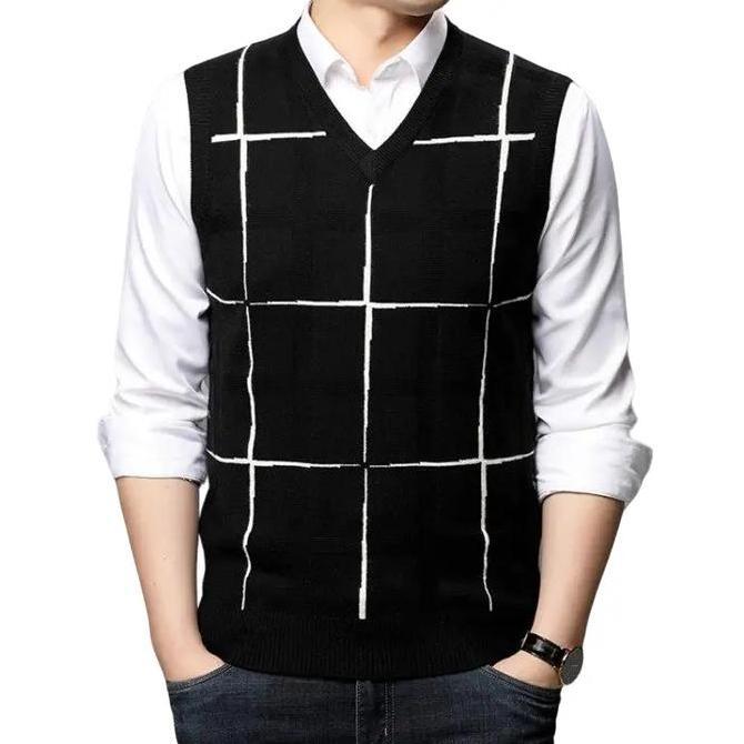 DB49 - fashion sweater rajut v_neck rompi styles cowok/pria terbaru tebal