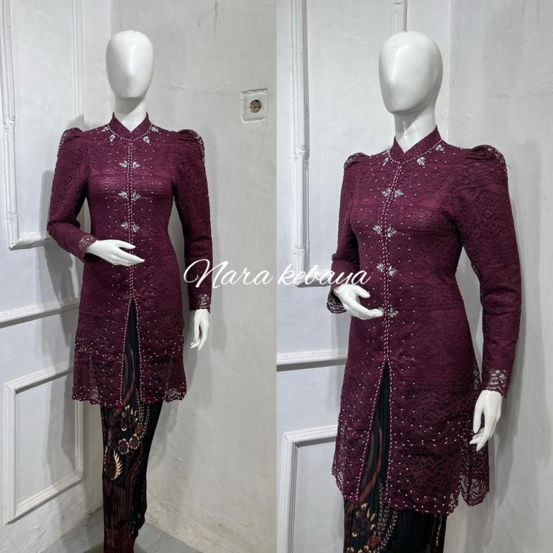 Viral  Kebaya Tunik Brokat Kerah Sanghai Kebaya Tunik Modern Kombinasi Payet