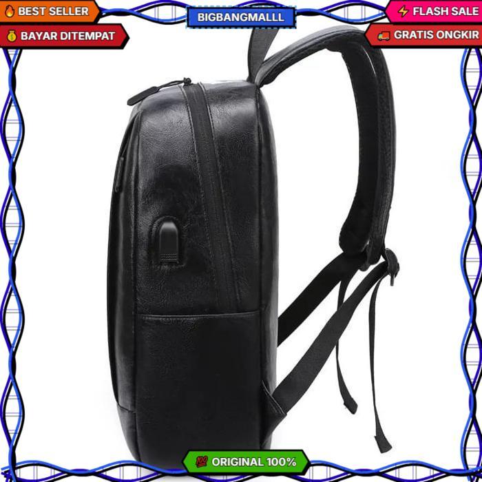 Tas Ransel Kulit Laptop Backpack Waterproof Distro Bagpack Gendong Pria Wanita Sekolah Bahan Pu Leat