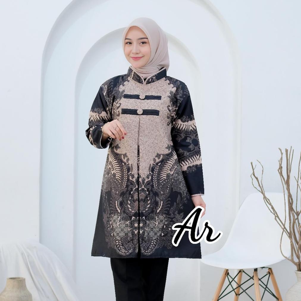 Unik Batik Wanita Tunik Atasan Batik Wanita Batik Modern Seragam Kerja Batik Wanita Lengan Panjang R