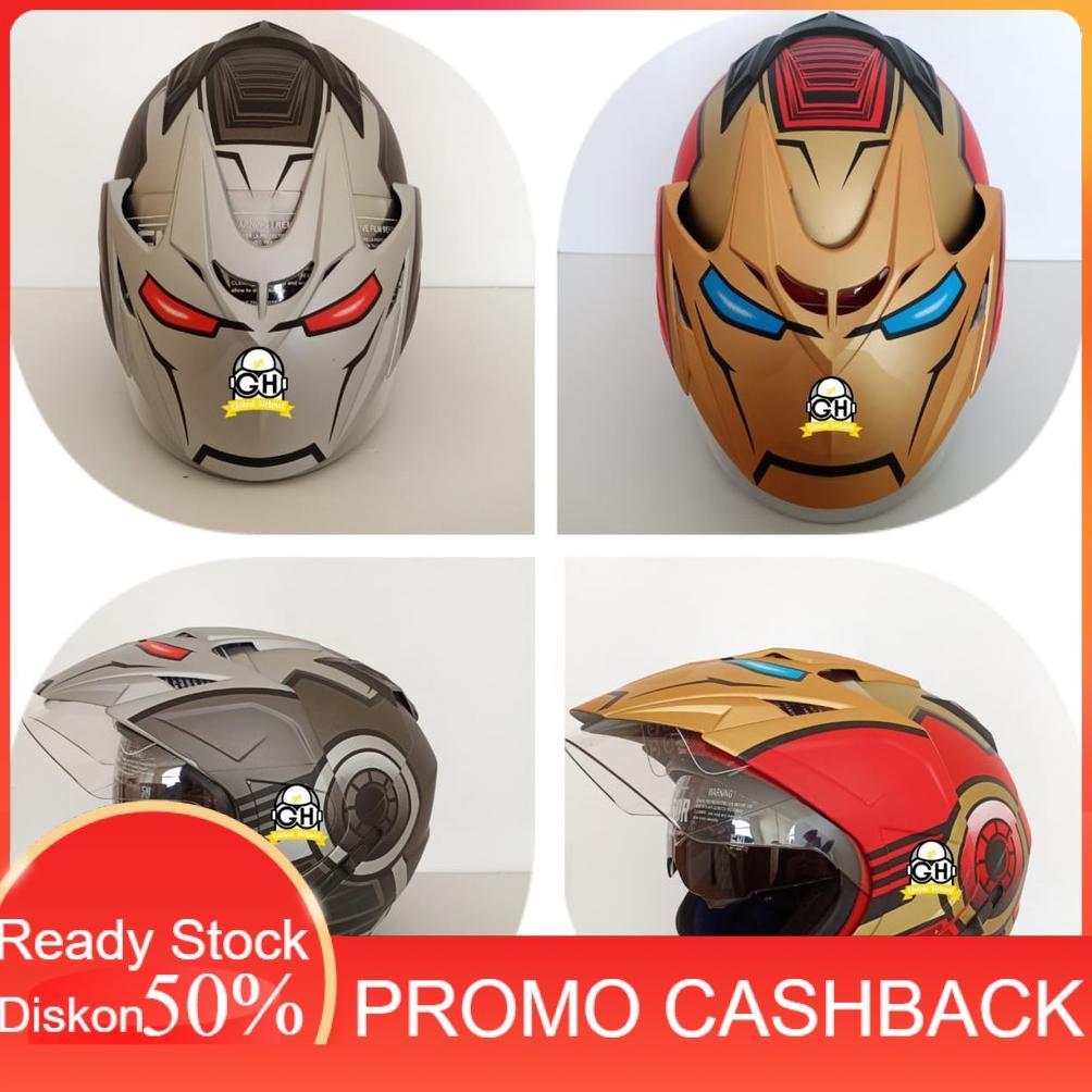 Terlaris 11.11 HELM JARVIS IRONMAN AVENGERS HELMET DUA KACA MURAH HELMET DOUBLE VISOR MURAH HELMET D