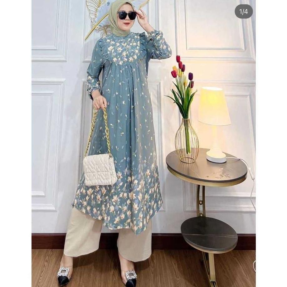 Aurey - oneset long tunik wanita namira setelan tunik panjang rayon busui setelan celana lengan panj