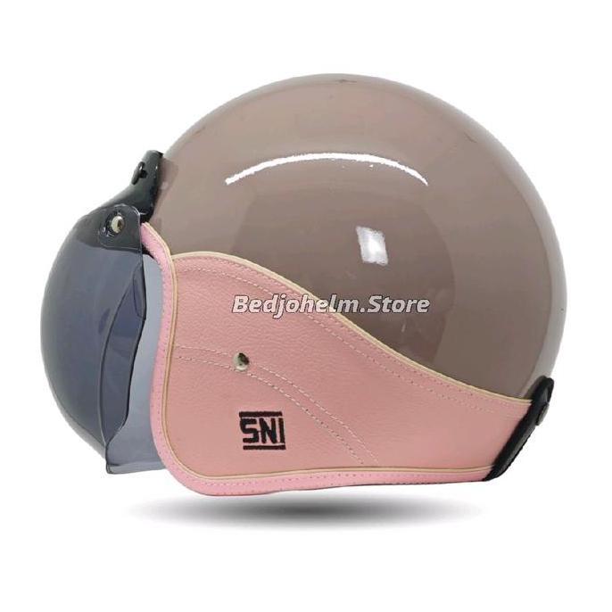 Helm Bogo Dewasa SNI Semi Kulit Polos Full Leher Busa Coklat - Motorcycle