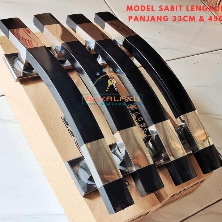 (4Biji) Handle Pintu Rumah Model Kotak Lengkung Sabit Warna Hitam Untuk Pintu Depan Kupu Tarung