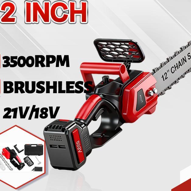 Reaim Chainsaw Cordless 12 Inch 21V - Gergaji Mesin Listrik Brushless Portable & Ringan Untuk Potong