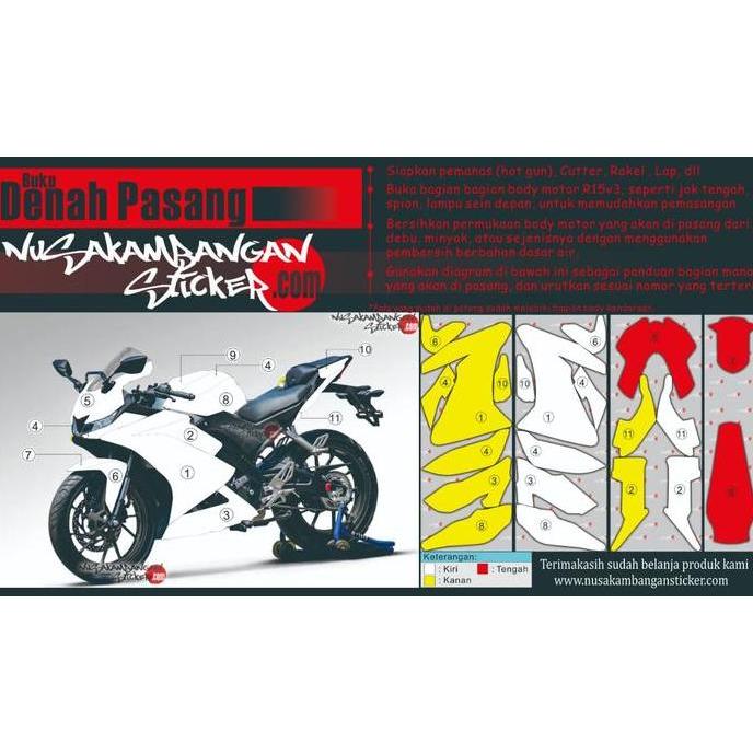 Decal Sticker Motor Yamaha R15 V3 Shark Biru Versi 2
