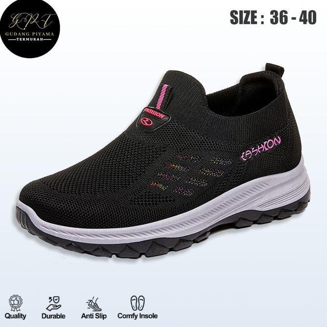 KEKINIAN GS1619 Sepatu Wanita Sport Free Box Sepatu Sneakers Wanita Tanpa Tali Slip On Sepatu Lari I