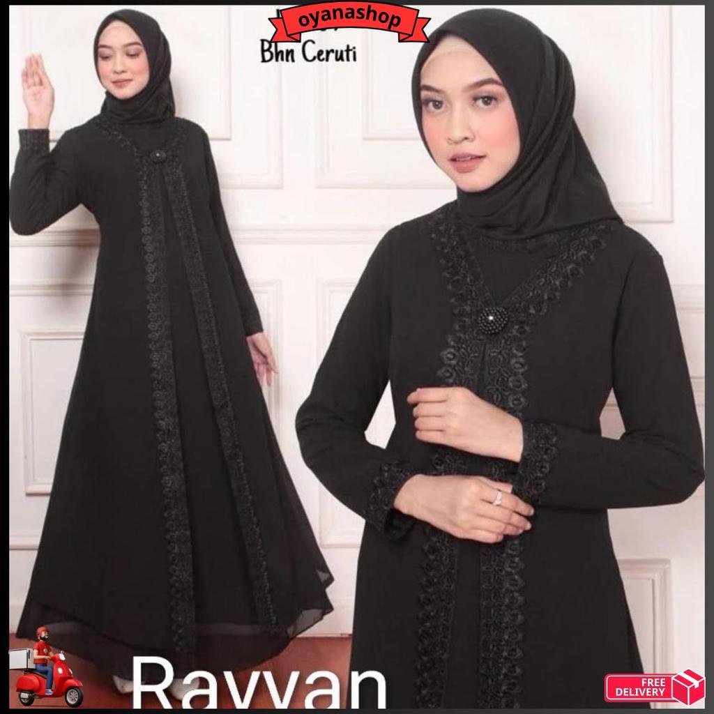 Baju Muslim Putih Hitam Wanita Ceruti / Busana Muslim Umroh Haji / Baju Gamis Putih Tulang&Hitam /Ga