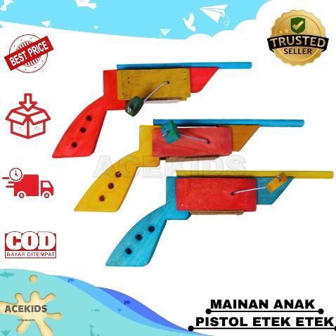 Mainan Anak Pistol Kayu Putar Jadul Suara Tembakan Etek-Etek