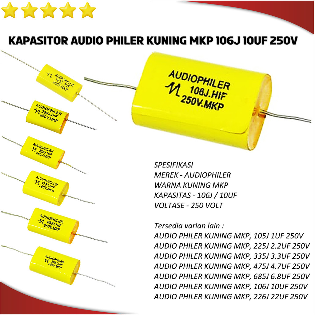 KAPASITOR CAPACITOR AUDIOPHILER KUNING MKP 106J 10UF 250V