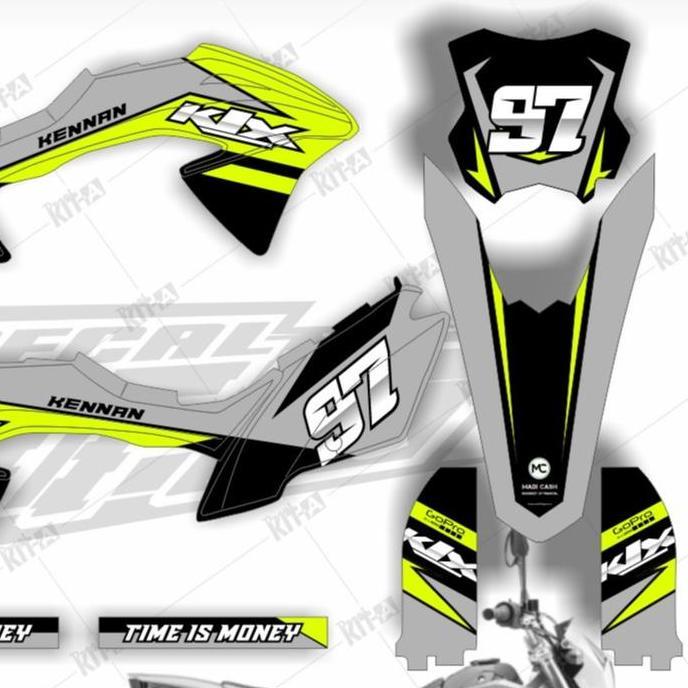 Decal sticker KLX BF motif simple minimalis abu-abu kombinasi hitam stabilo