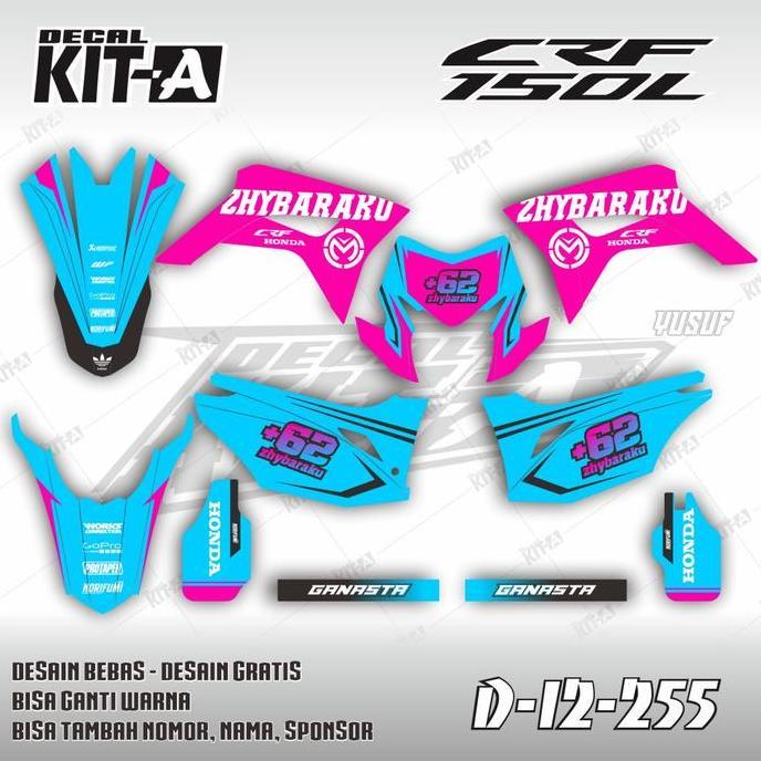 Sticker Decal Striping Stiker crf 150 L motif supermoto girly biru pink D-I2-255