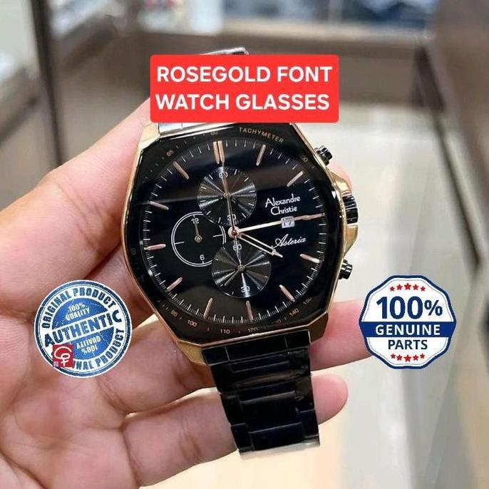 KACA ORIGINAL TANGAN ALEXANDRE CHRISTIE AC6648 MC ORIGINAL WATCH GLASSES WITH FONT ROSEGOLD AND SILV