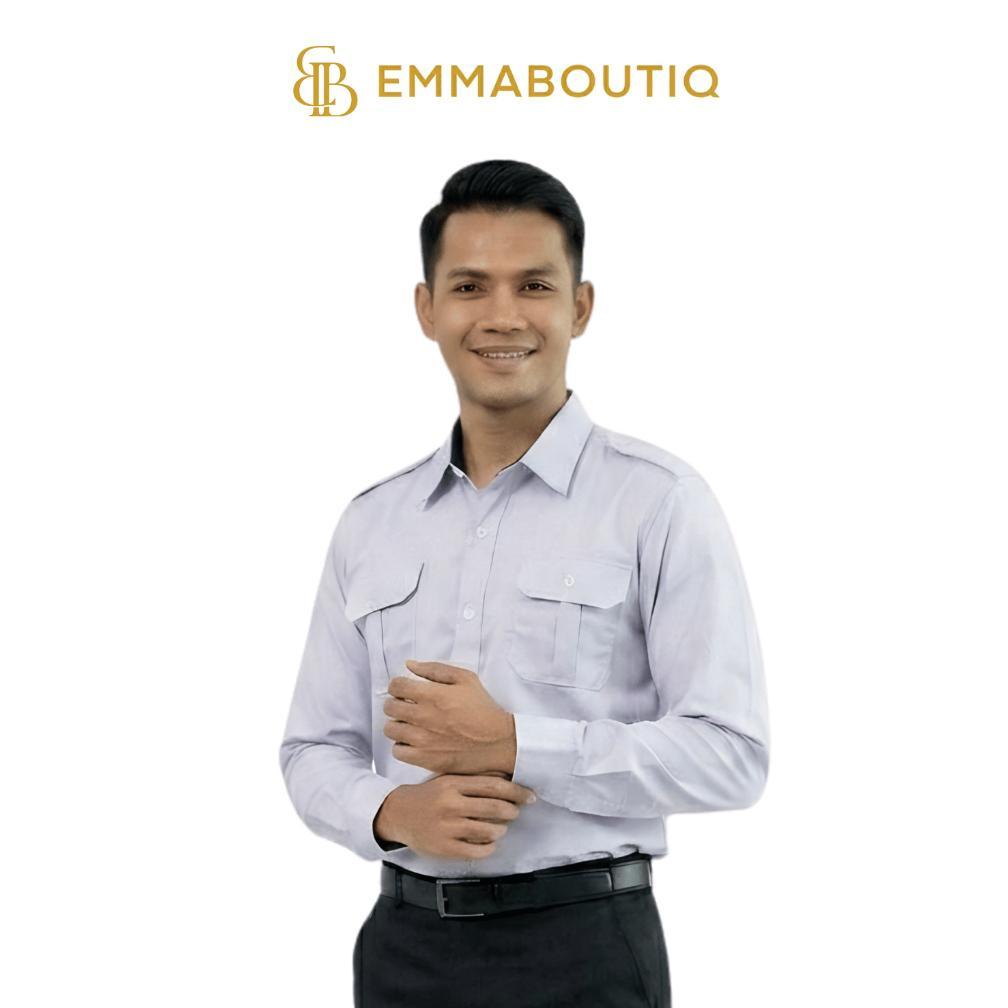 ORIGINAL SERAGAM PDH PUTIH PRIA LENGAN PANJANG / BAJU PDH PRIA KERAH HITAM DAN PUTIH PAKAIAN KERJA