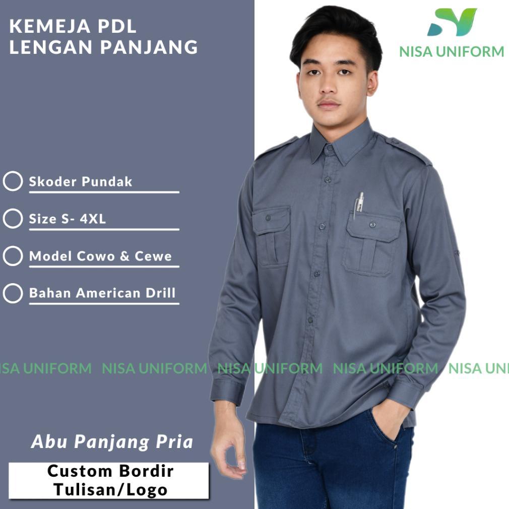 ORIGINAL BAJU PDL LAPANGAN CUSTOM BORDIR SERAGAM KERJA PRIA BAJU KERJA PDL PRIA ABU TUA
