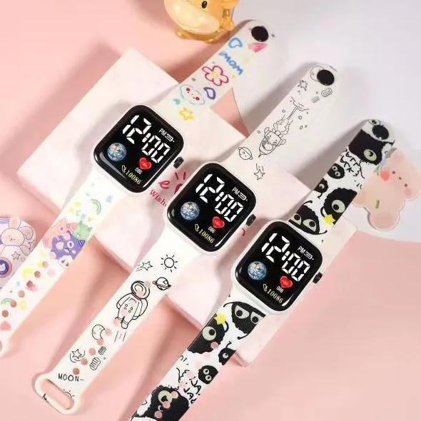 NEW DEALS Jam Tangan Anak LED Kotak Karakter Lucu Anti Air