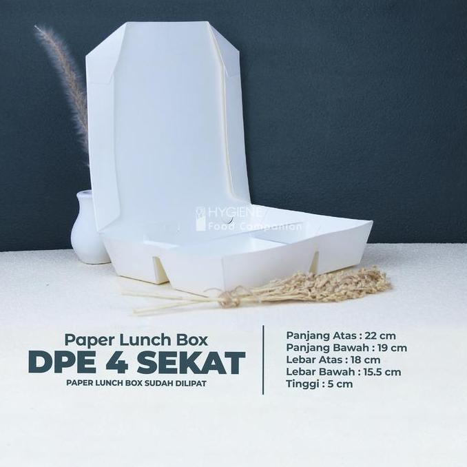 Lunch Box Paper Sekat 4 Putih - Bento Kertas 4 Sekat