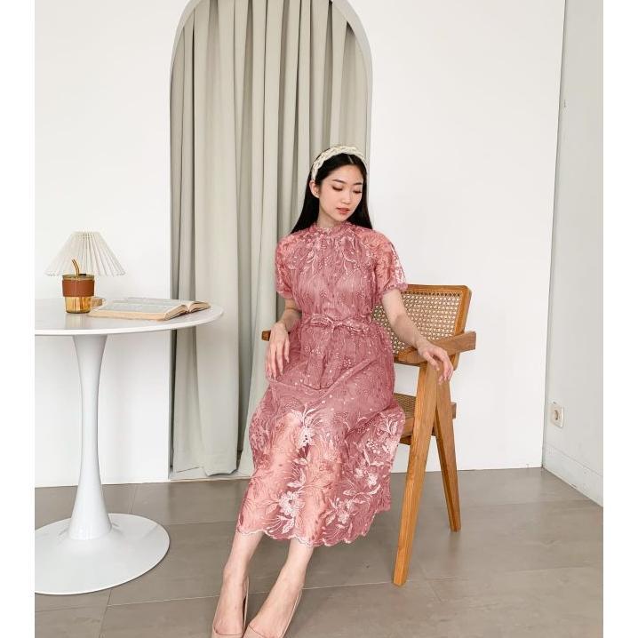 Tb91 Dress Belle Brukat Kk1 Belted Fyp Kondangan
