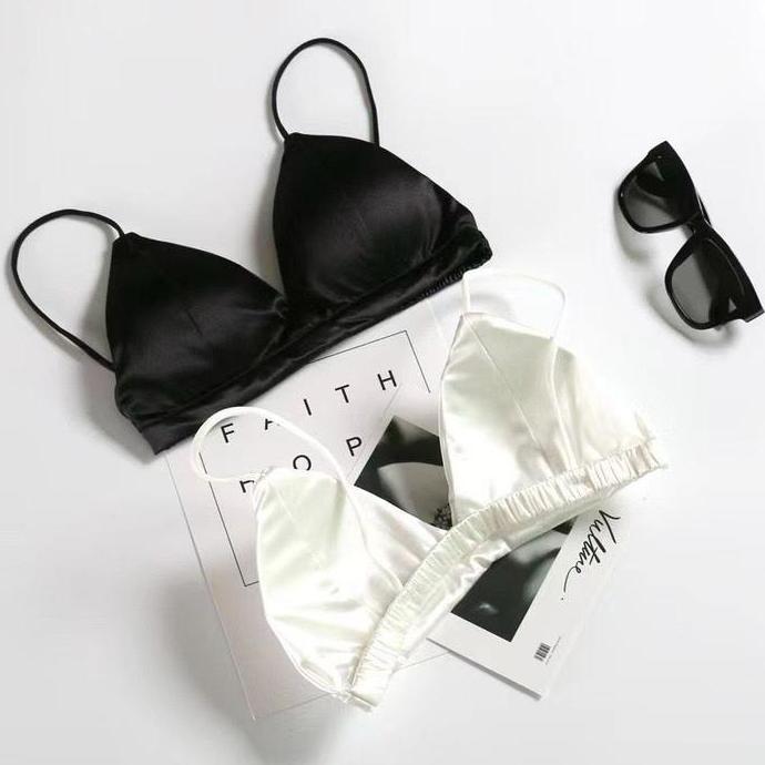 JC118 Bralette Bra Wanita Satin Ice Silk Karet Sexy Nyaman Adem Polos Bh