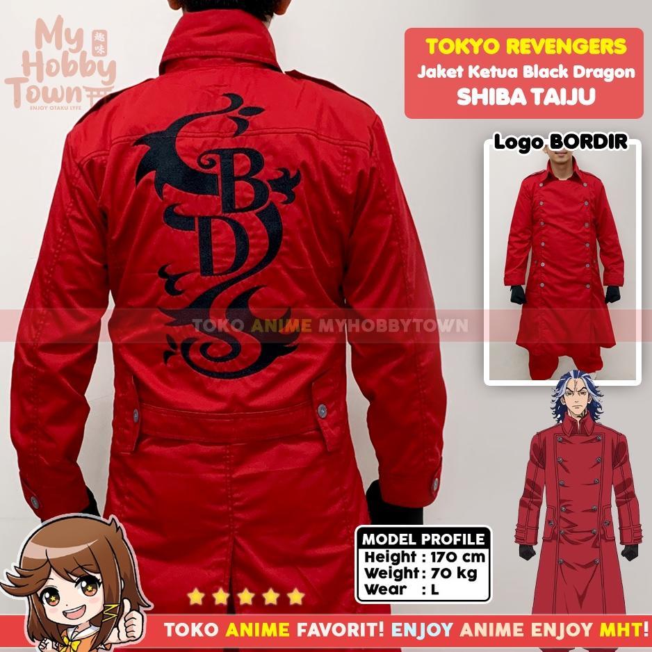 Cost Jaket Parka Jubah Black Dragon Red Merah Tokyo Revengers Taiju Shiba Cosplay