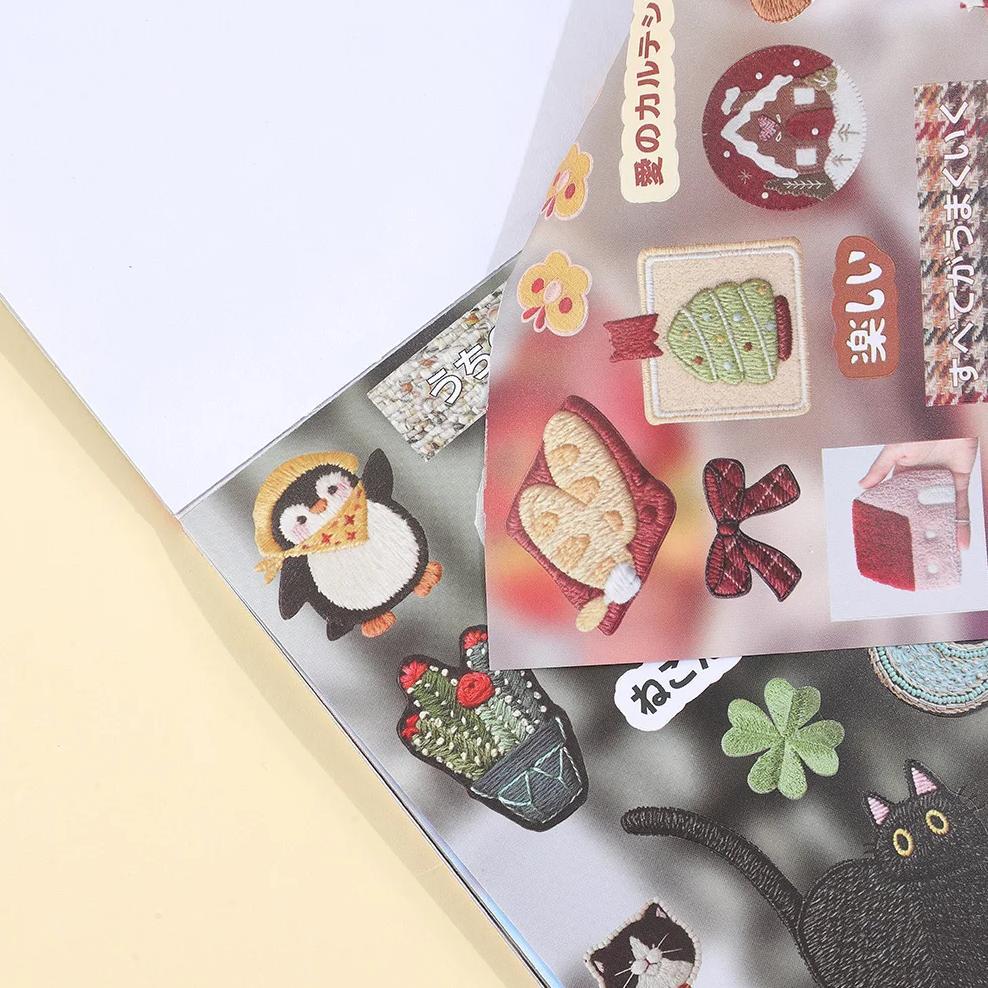 30 Sheets Embroidery Style Stickers Book With Kawaii Food Animal Embossed Design for Scrapbooking Jo