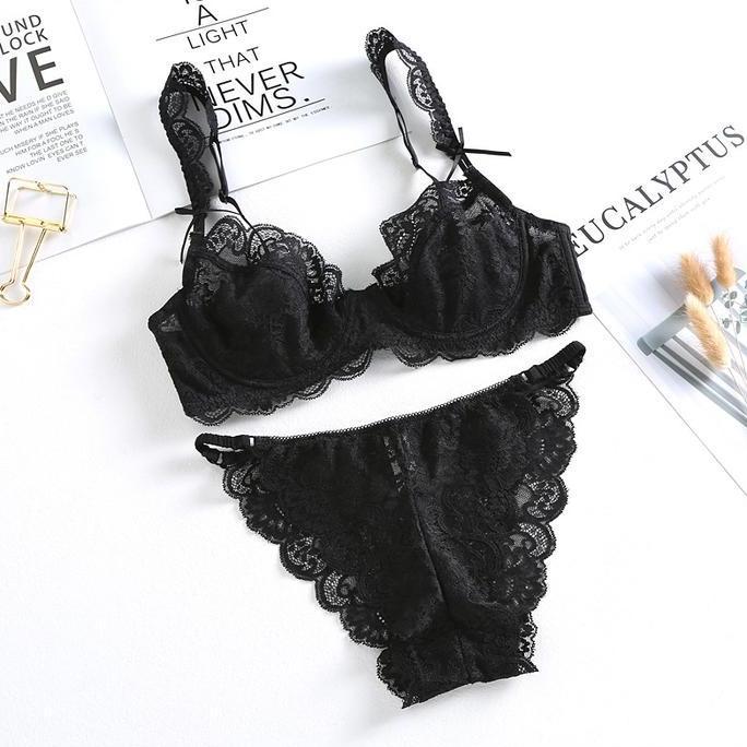 Bra Set Bh + Celana Dalam Wanita Sexy Elegant Renda Lingerie Transparan Setelan