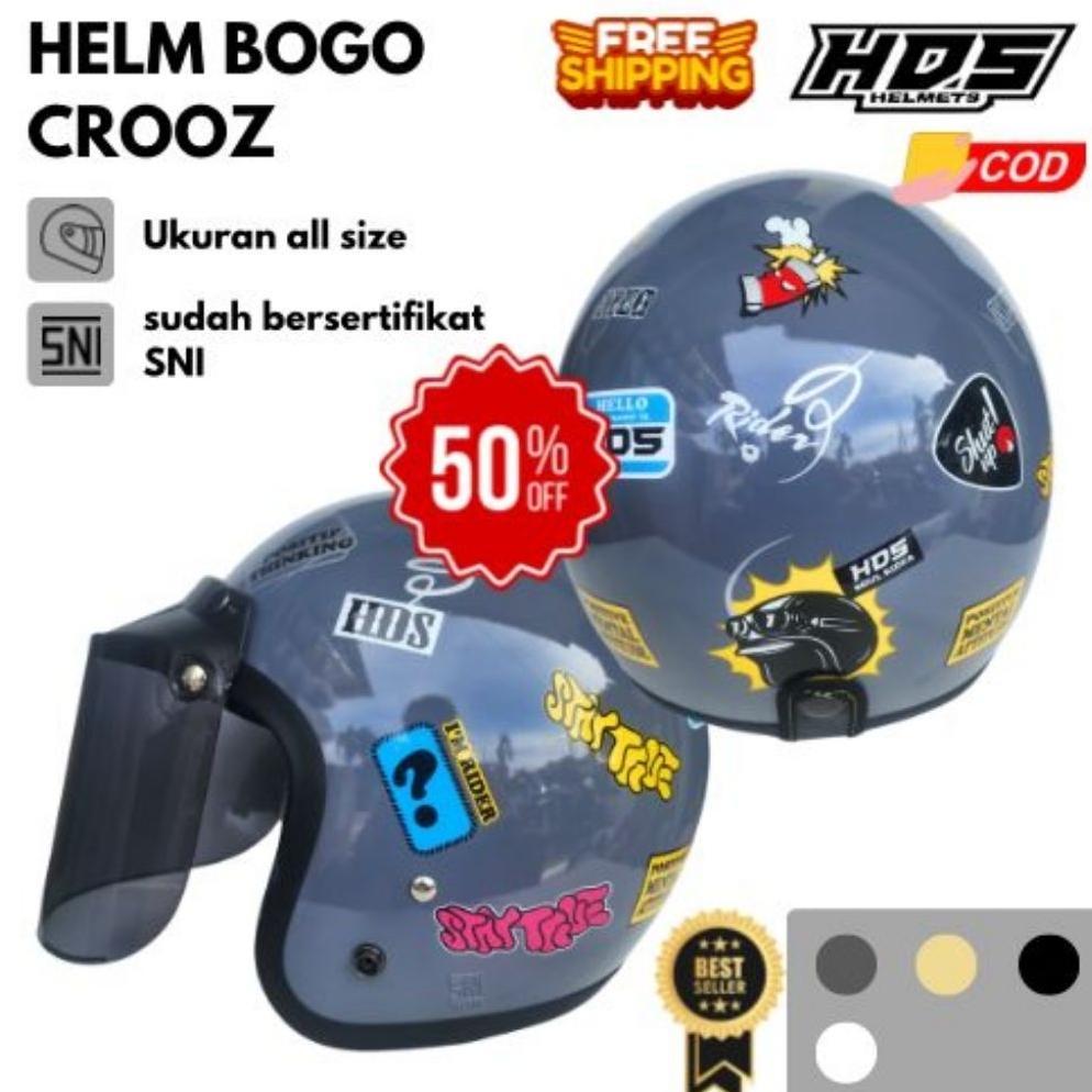 Helm Bogo Dewasa Retro Crooz Classic Half Face HDS Helmet Motorcycle SNI Pria Wanita Cepol Hijab