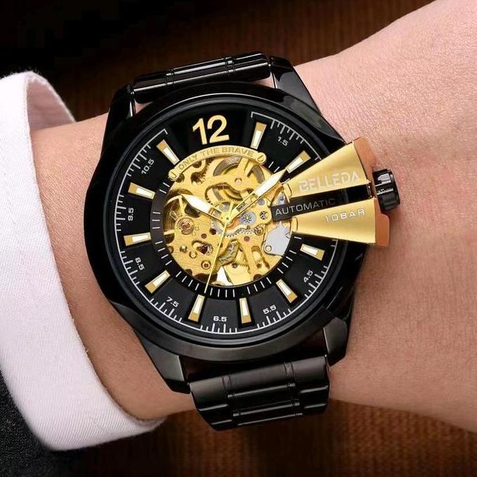 Boshi- Jam Tangan Pria Belleda 9473 Rantai Automatic Anti Air 30M