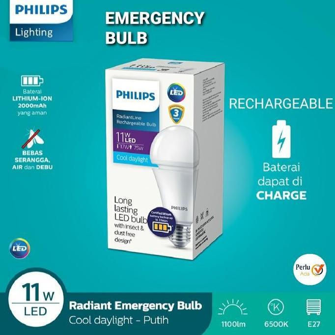 Philips LED Rechargeable 11W Lampu Emergency Putih 6500K 11 W 11 Watt RadiantLine Bulb