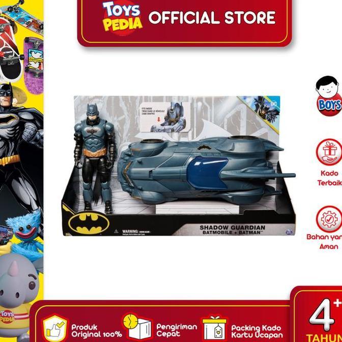 Mainan Mobil-mobilan DC Batman 12" Shadow Guardian Batmobile dengan Action Figure Batman