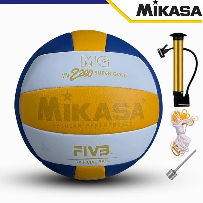 Bola Volly Mikasa Jahit Mesin Super Gold 2200 - Kulit Sintetis Jeruk Berkualitas Tinggi - Voly Plus 