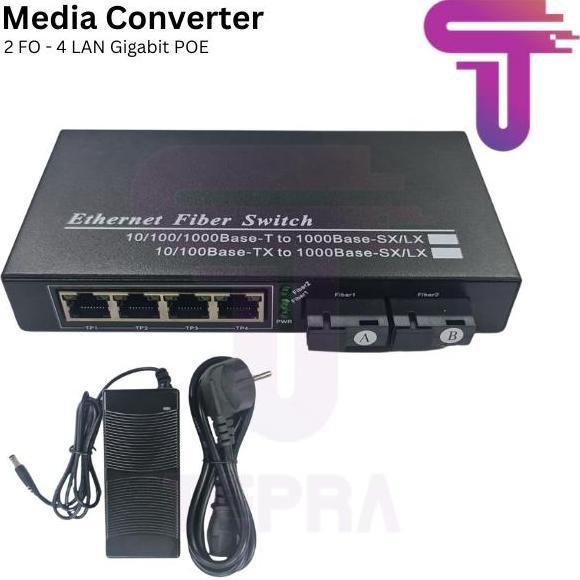 TERLARIS!! MEDIA CONVERTER 2 PORT FO 4 PORT GABIT LAN POE / 2 FO 4 GABIT POE