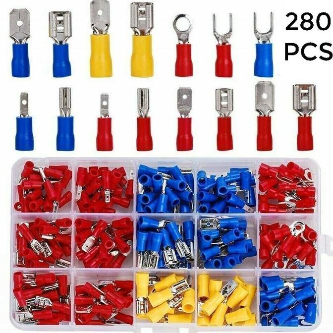 Set Skun Terminal Gepeng Insulated Connector Male Female, Skun Ferrules Insulated, Crimp Skun Termin