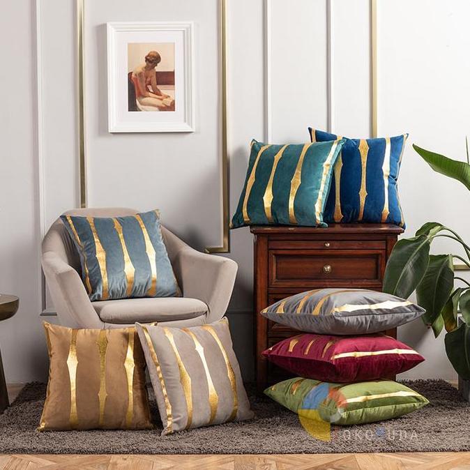 TERLARIS MUDA SARUNG BANTAL SOFA BELUDRU PREMIUM MEWAH LIST GOLD NORDIC STYLE / DEKORASI SARUNG BANT