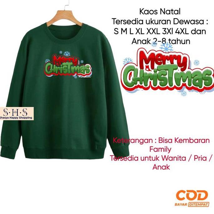 Sweater Natal Merry Christmas - Baju Natal Pria Wanita Remaja Family - Baju Natal Merah Hijau M - XX