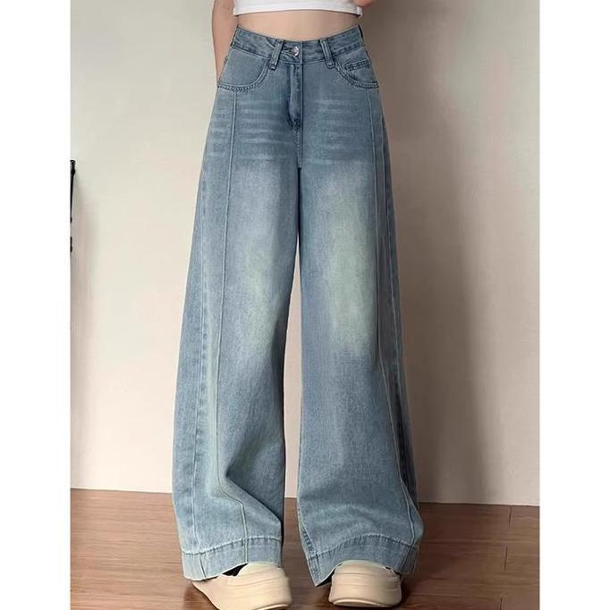 YOYO jeans baggy retro biru panjang wanita korean style Celana lurus highwaist kulot wide leg jeans 