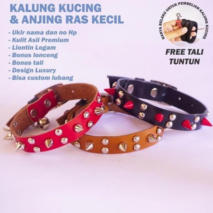 KALUNG KUCING & ANJING RAS KECIL DURI KULIT ASLI GRATIS UKIR NAMA PM